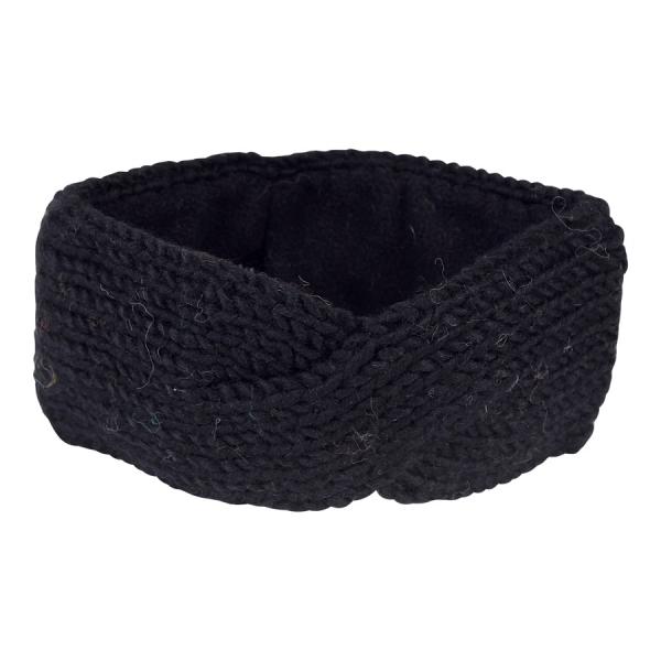 Schwarz tolles sehr feines Stirnband 100% Wolle mit Fleece gefüttert Handarbeit Nepal